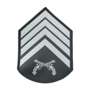 Divisa braço 2º Sgt Polícia Militar, par, emborrachado, preto/cinza, fecho de contato. Cód. 2016PC
