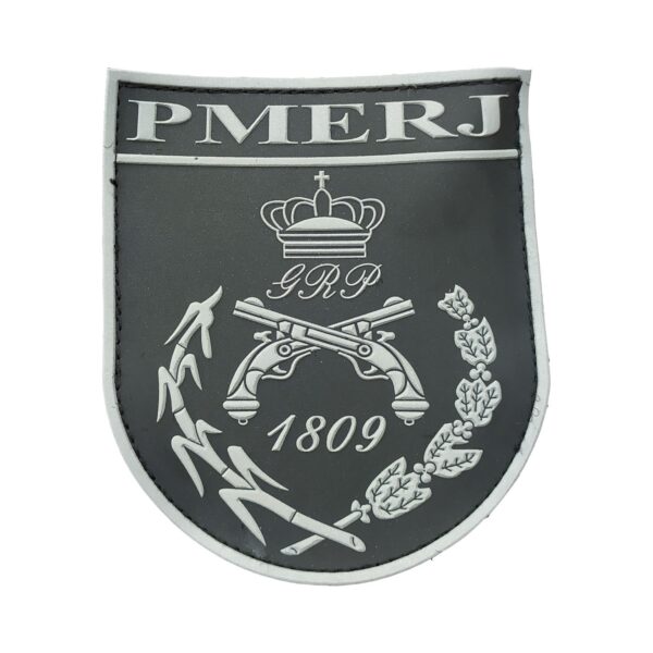 Brasão GRP PMERJ, emborrachado, unidade, preto/cinza, fecho de contato - cód. 2027